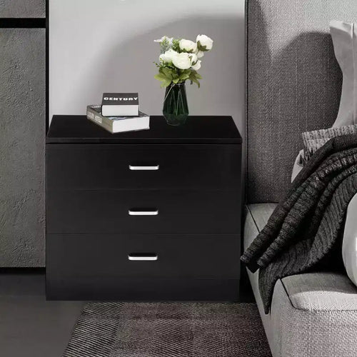 Karl Home 3-Drawer Black Particle Board 25.98in. W Chest of Drawer