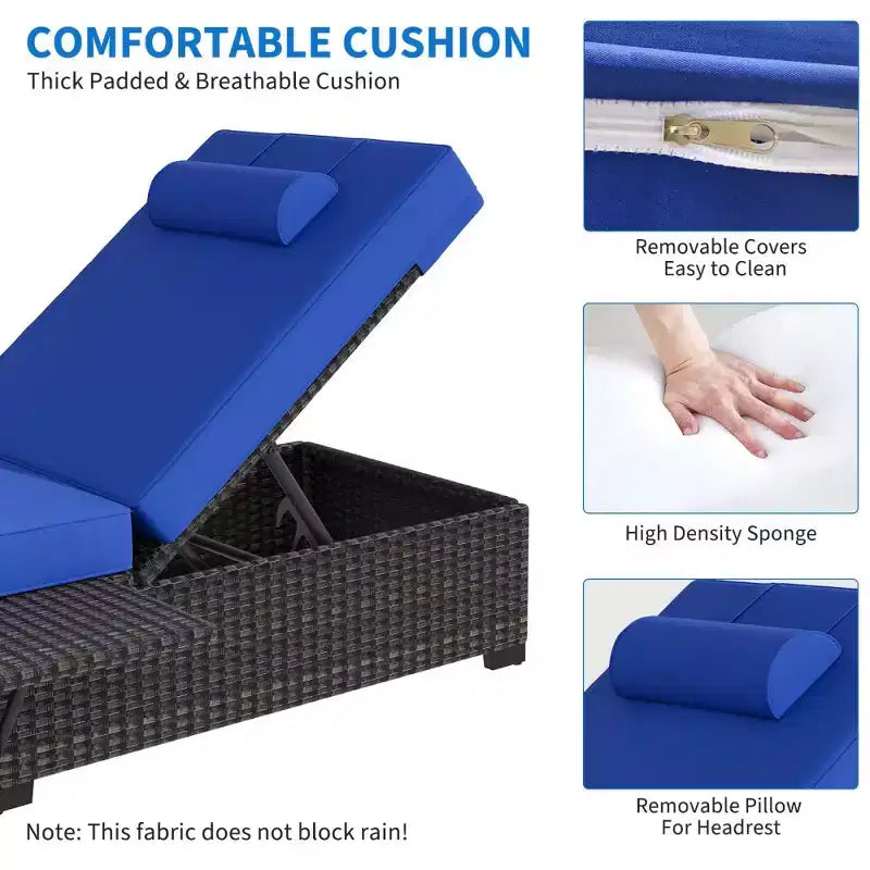 Chaise longue de patio, transats d'extérieur en osier réglables 5 positions avec table d'appoint pour piscine, terrasse