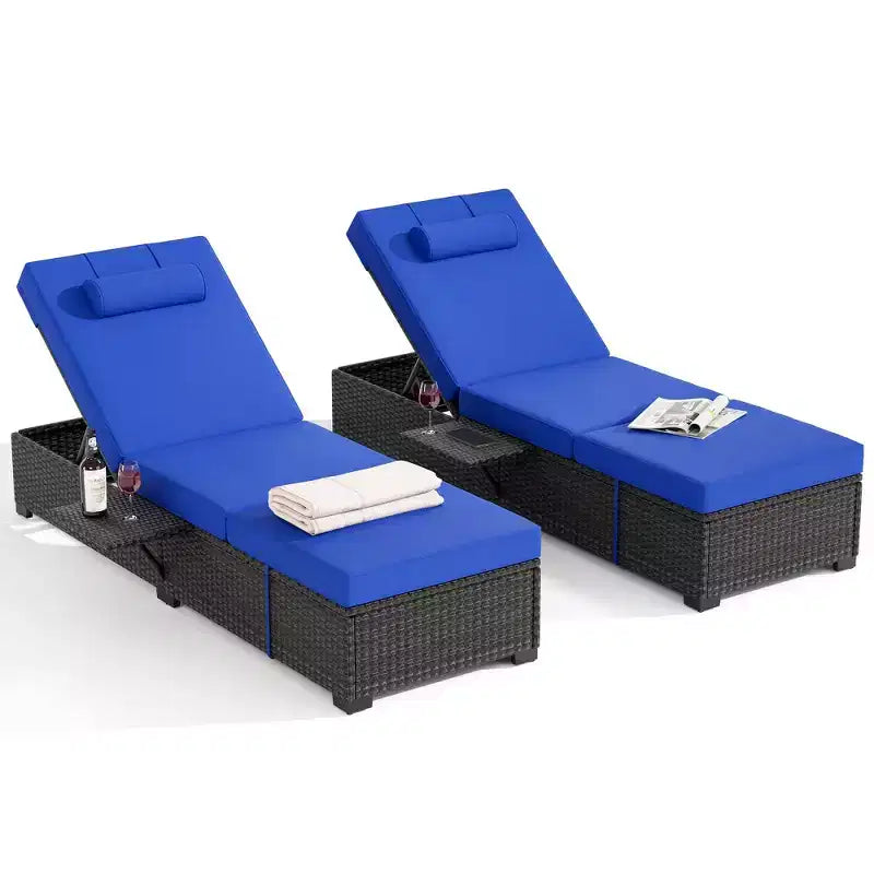 Chaise longue de patio, transats d'extérieur en osier réglables 5 positions avec table d'appoint pour piscine, terrasse