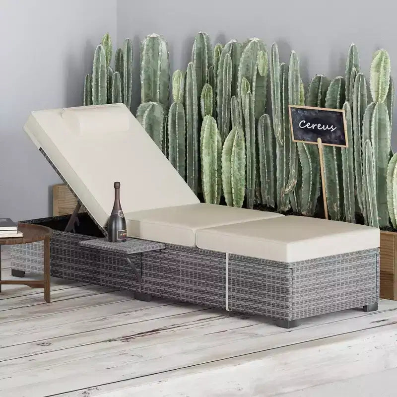 Chaise longue de patio, transats d'extérieur en osier réglables 5 positions avec table d'appoint pour piscine, terrasse