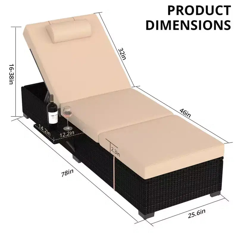 Chaise longue de patio, transats d'extérieur en osier réglables 5 positions avec table d'appoint pour piscine, terrasse