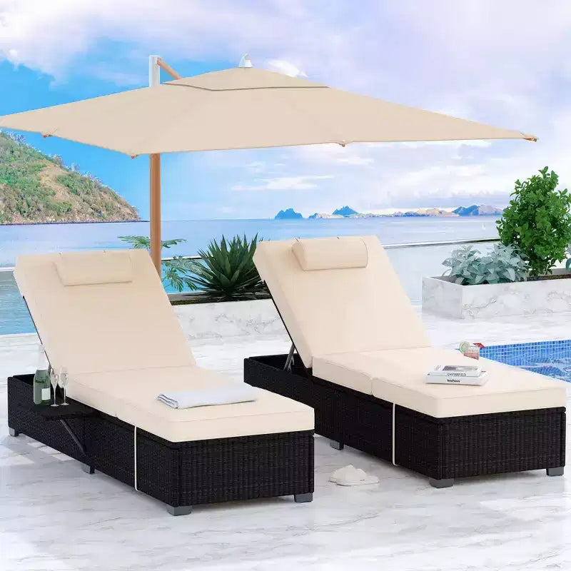 Chaise longue de patio, transats d'extérieur en osier réglables 5 positions avec table d'appoint pour piscine, terrasse