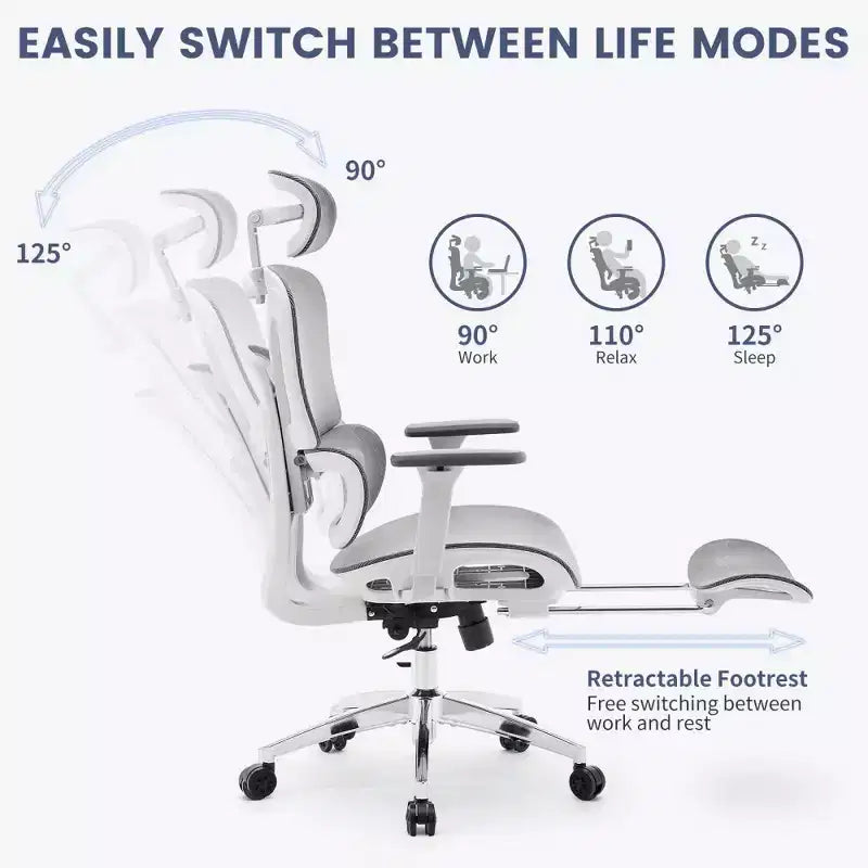Fauteuil de bureau ergonomique en maille avec accoudoirs 3D réglables, chaise d'ordinateur de bureau à dossier haut, roulettes escamotables, fauteuil pivotant confortable