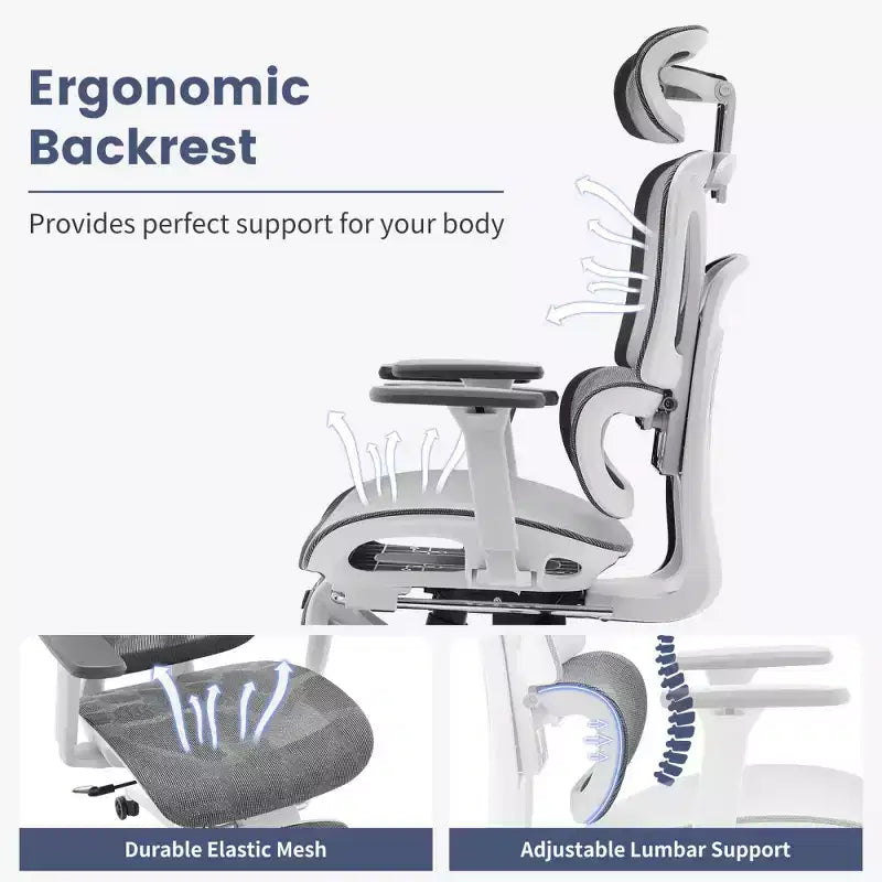 Fauteuil de bureau ergonomique en maille avec accoudoirs 3D réglables, chaise d'ordinateur de bureau à dossier haut, roulettes escamotables, fauteuil pivotant confortable