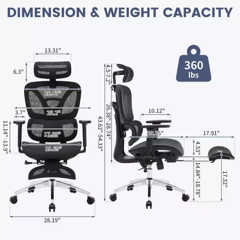 Fauteuil de bureau ergonomique en maille avec accoudoirs 3D réglables, chaise d'ordinateur de bureau à dossier haut, roulettes escamotables, fauteuil pivotant confortable