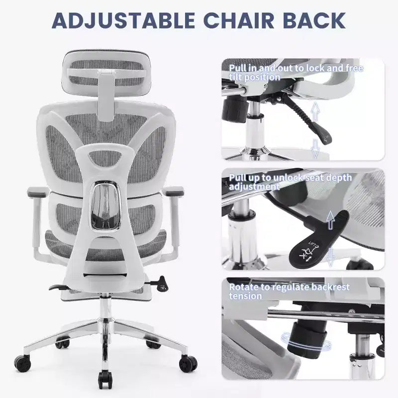 Fauteuil de bureau ergonomique en maille avec accoudoirs 3D réglables, chaise d'ordinateur de bureau à dossier haut, roulettes escamotables, fauteuil pivotant confortable
