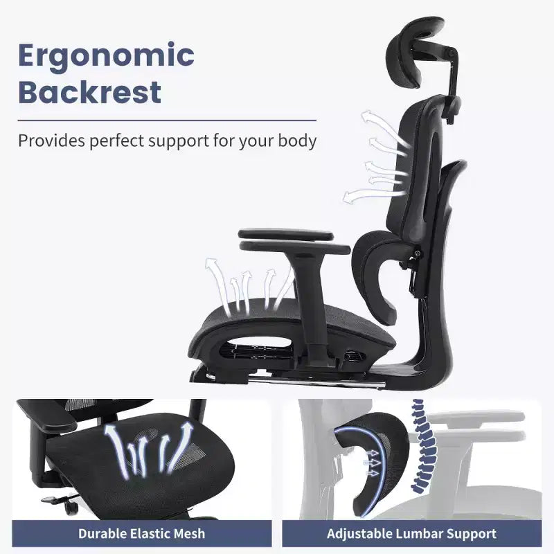 Fauteuil de bureau ergonomique en maille avec accoudoirs 3D réglables, chaise d'ordinateur de bureau à dossier haut, roulettes escamotables, fauteuil pivotant confortable