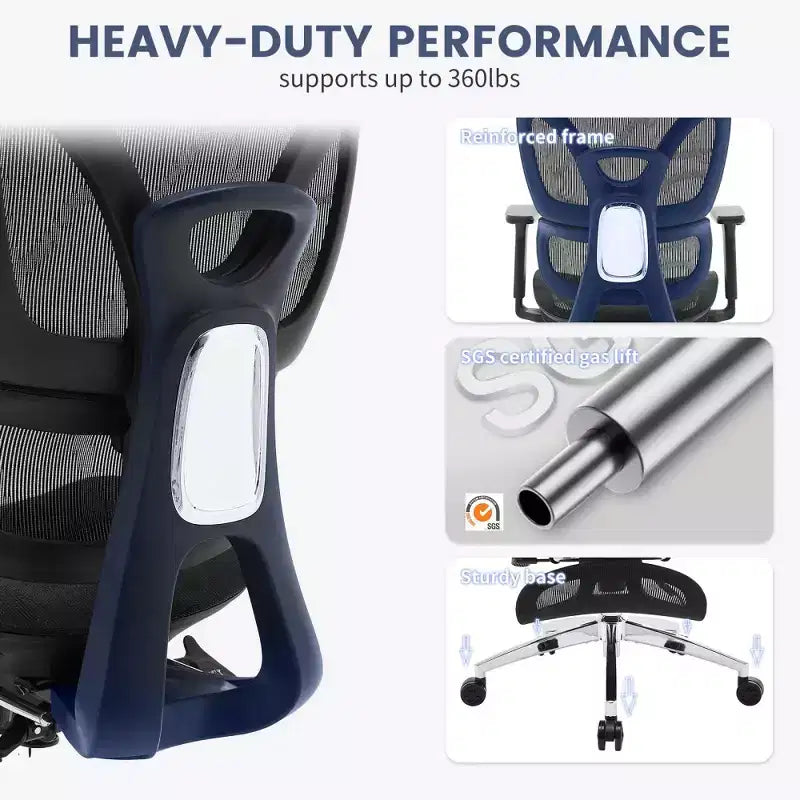 Fauteuil de bureau ergonomique en maille avec accoudoirs 3D réglables, chaise d'ordinateur de bureau à dossier haut, roulettes escamotables, fauteuil pivotant confortable