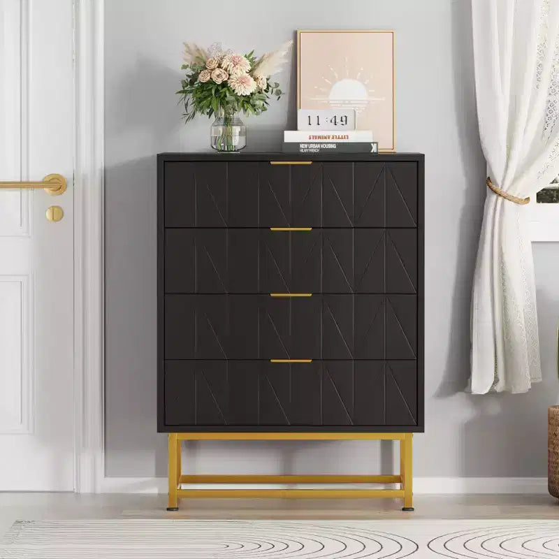Commode en tissu à 4 tiroirs pour chambre à coucher, petite unité de rangement avec plateau en bois, table de chevet/d'appoint moderne
