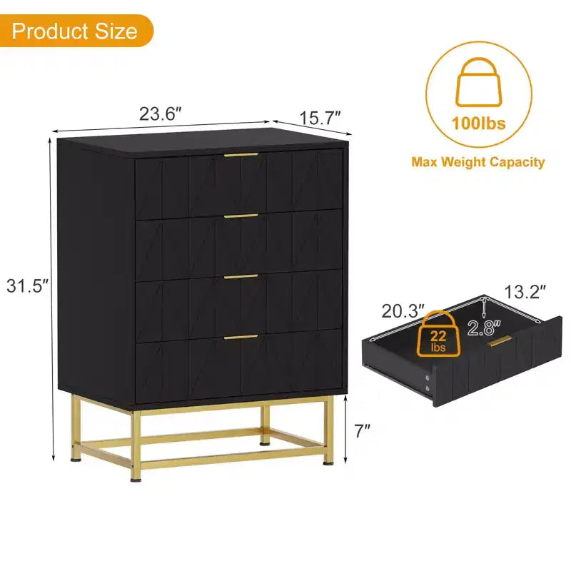Commode en tissu à 4 tiroirs pour chambre à coucher, petite unité de rangement avec plateau en bois, table de chevet/d'appoint moderne