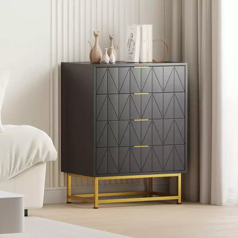 Commode en tissu à 4 tiroirs pour chambre à coucher, petite unité de rangement avec plateau en bois, table de chevet/d'appoint moderne