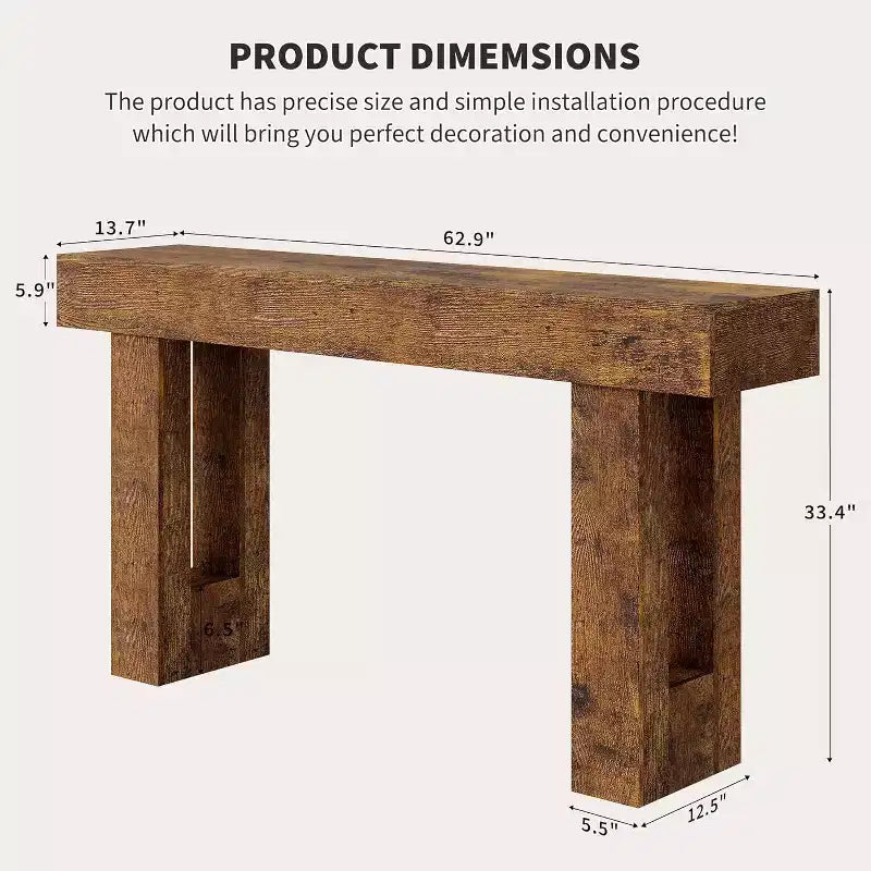 Console rustique de 63 po, longue table de chevet derrière le canapé, table d'entrée en bois