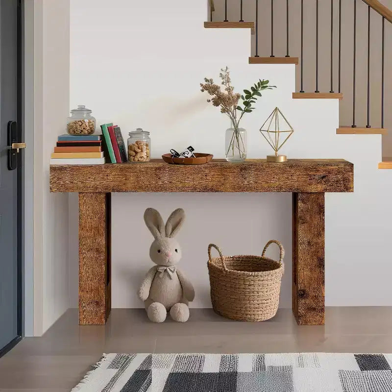 Console rustique de 63 po, longue table de chevet derrière le canapé, table d'entrée en bois