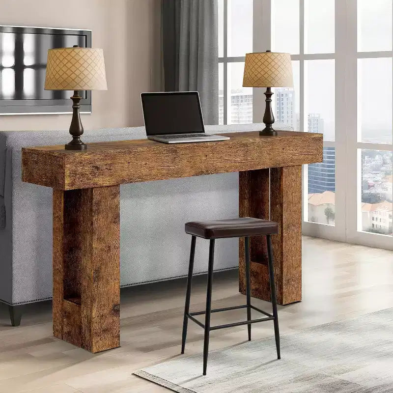 Console rustique de 63 po, longue table de chevet derrière le canapé, table d'entrée en bois