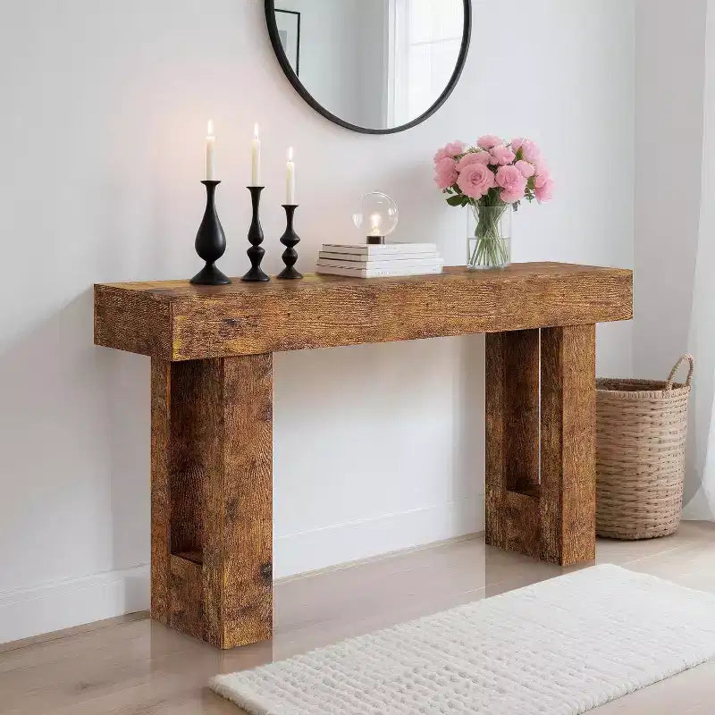 Console rustique de 63 po, longue table de chevet derrière le canapé, table d'entrée en bois