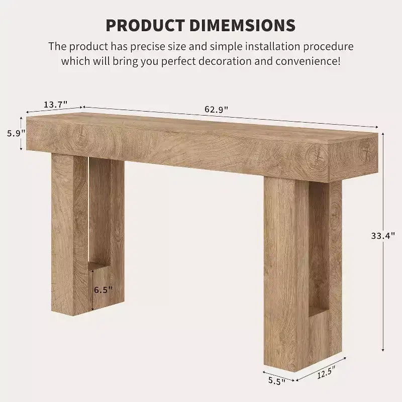 Console rustique de 63 po, longue table de chevet derrière le canapé, table d'entrée en bois