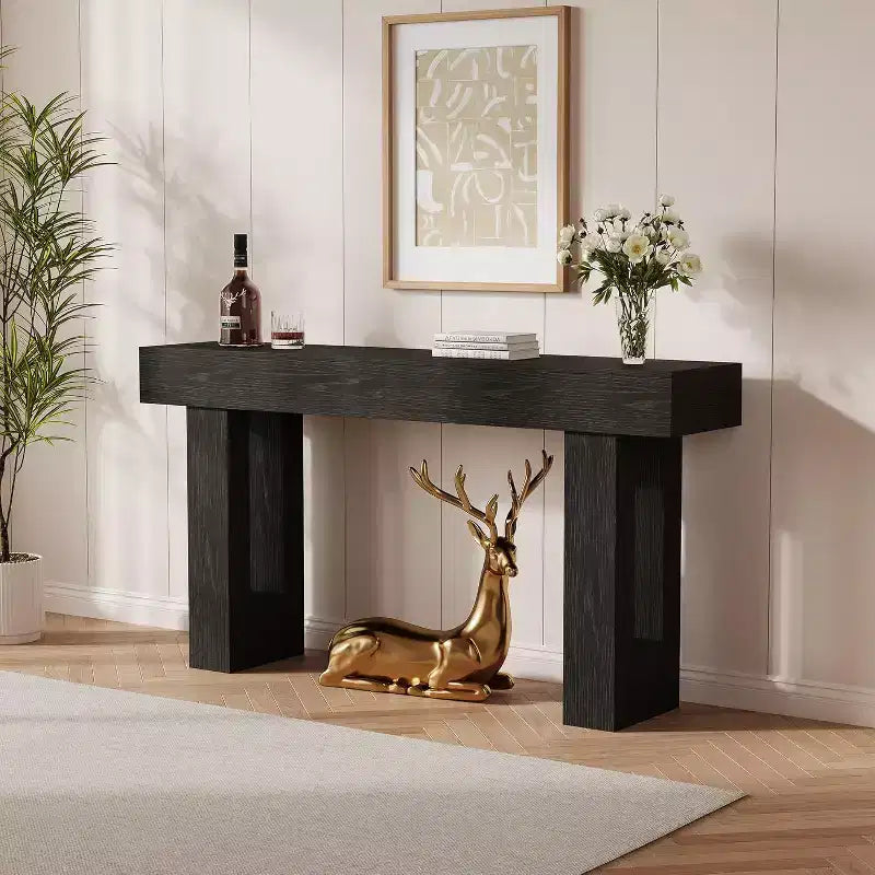 Console rustique de 63 po, longue table de chevet derrière le canapé, table d'entrée en bois