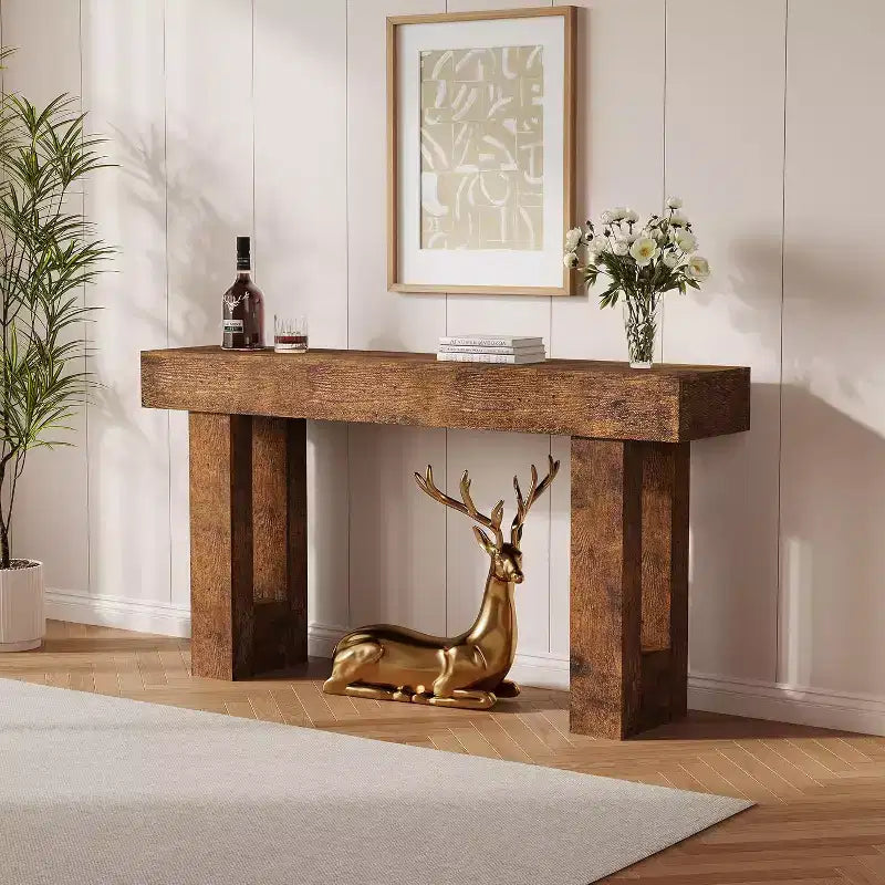 Console rustique de 63 po, longue table de chevet derrière le canapé, table d'entrée en bois