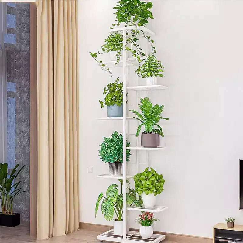 Étagère à plantes d'intérieur, étagère à plantes en métal à 8 niveaux, haute, pour plusieurs plantes d'intérieur, 141 cm, grandes étagères d'angle de présentation