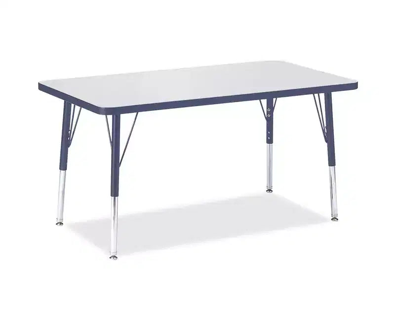 Table rectangulaire (24 x 36) bleu framboise pour la maternelle, de couleur vive et à hauteur basse