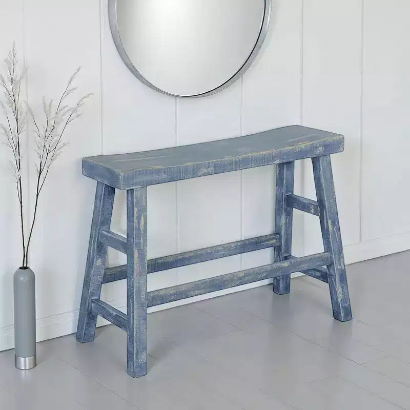 Banc de bar haut de 84 cm de large | Pieds en tréteaux avec repose-pieds | Bois d'acajou