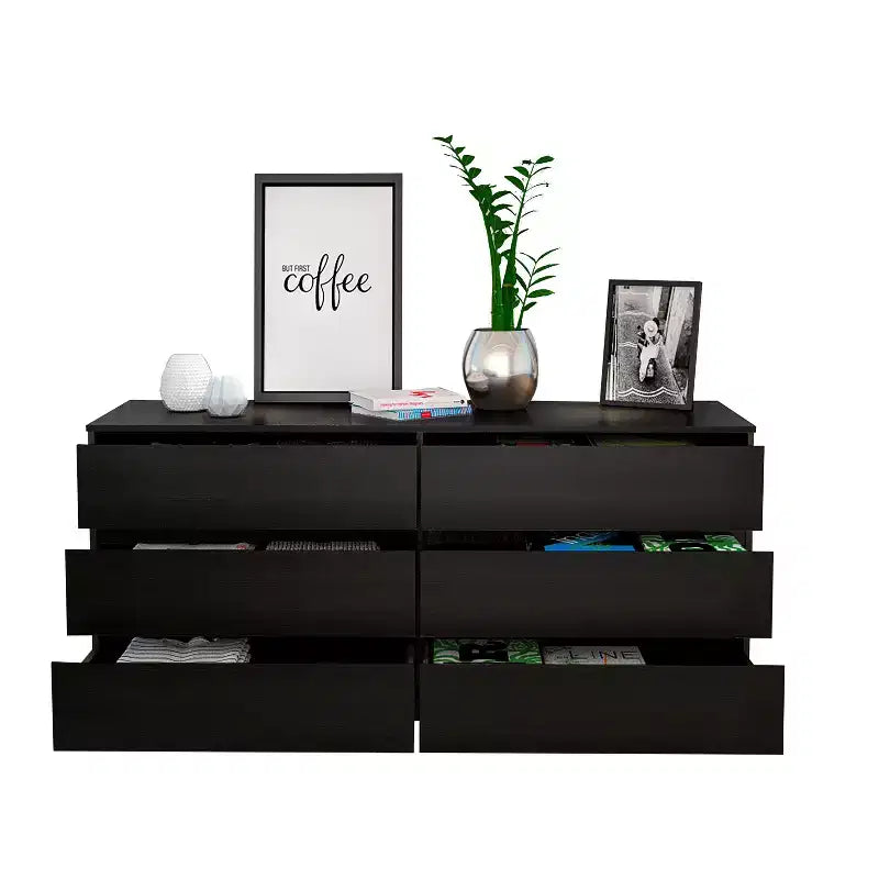 Commode de chambre moderne et élégante avec 6 tiroirs doubles, table de chevet avec grand espace de rangement, pour salon, couloir, entrée
