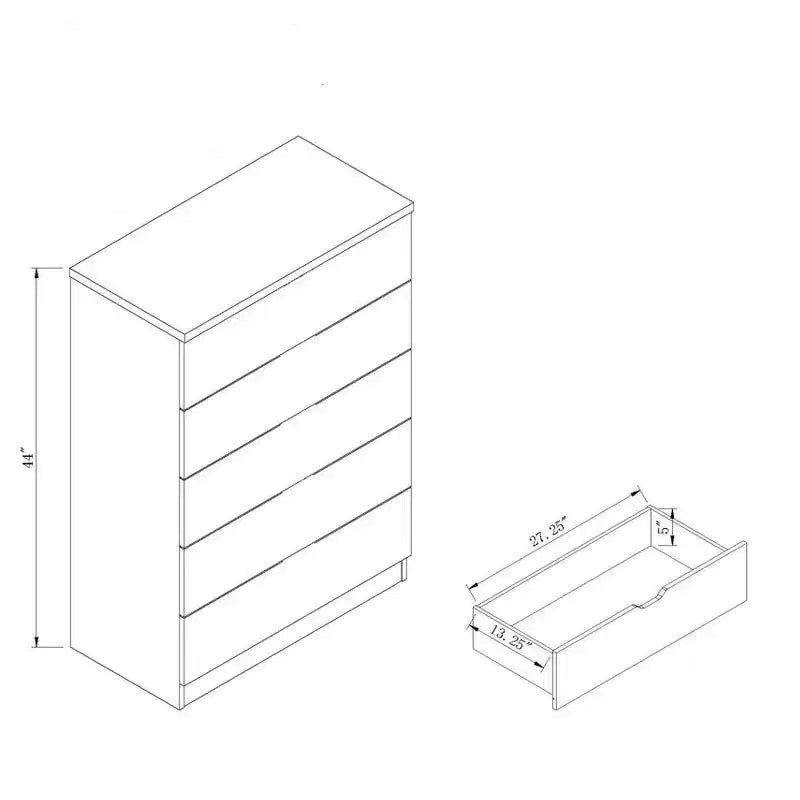 Commode de chambre haute et étroite, minimaliste et moderne, à 5 tiroirs avec poignées métalliques et tiroir supérieur verrouillable, pour chambre à coucher ou entrée