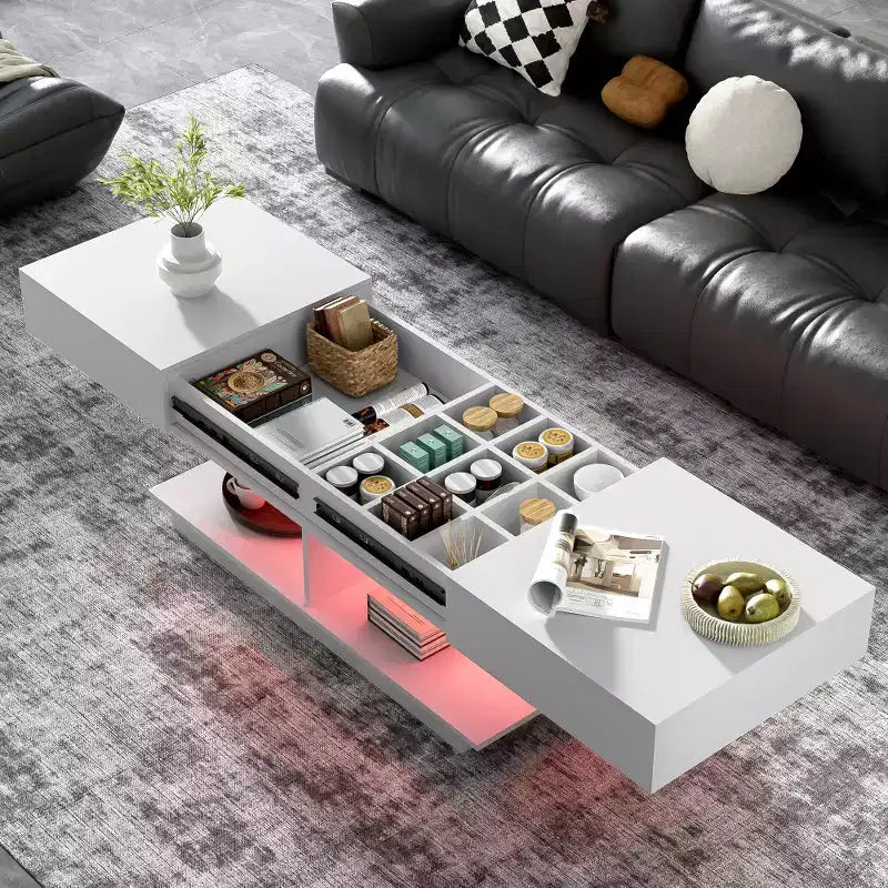 Table basse relevable avec rangement intégré, extensible de 41,3 à 76,7, pièce maîtresse multifonctionnelle pour salon