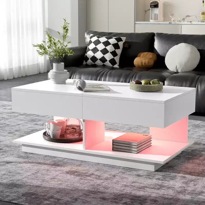 Table basse relevable avec rangement intégré, extensible de 41,3 à 76,7, pièce maîtresse multifonctionnelle pour salon