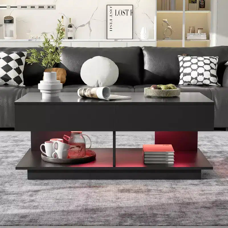 Table basse relevable avec rangement intégré, extensible de 41,3 à 76,7, pièce maîtresse multifonctionnelle pour salon