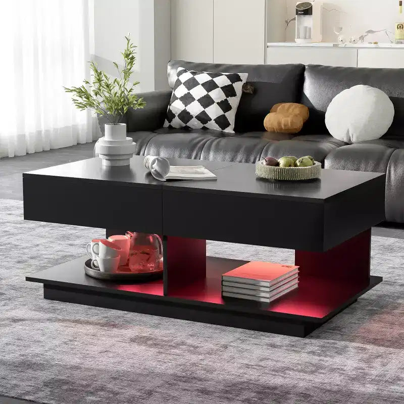 Table basse relevable avec rangement intégré, extensible de 41,3 à 76,7, pièce maîtresse multifonctionnelle pour salon