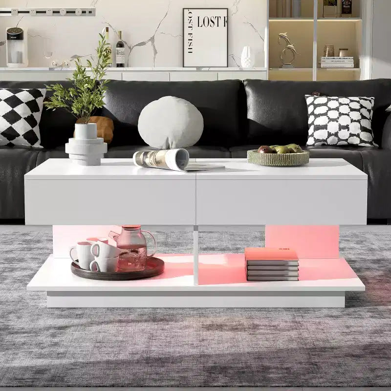 Table basse relevable avec rangement intégré, extensible de 41,3 à 76,7, pièce maîtresse multifonctionnelle pour salon
