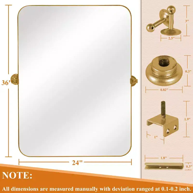 Miroir mural rectangulaire arrondi en fer forgé doré de 35,83x24,02x1,57 pouces