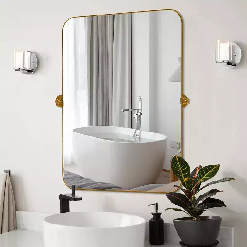 Miroir mural rectangulaire arrondi en fer forgé doré de 35,83x24,02x1,57 pouces