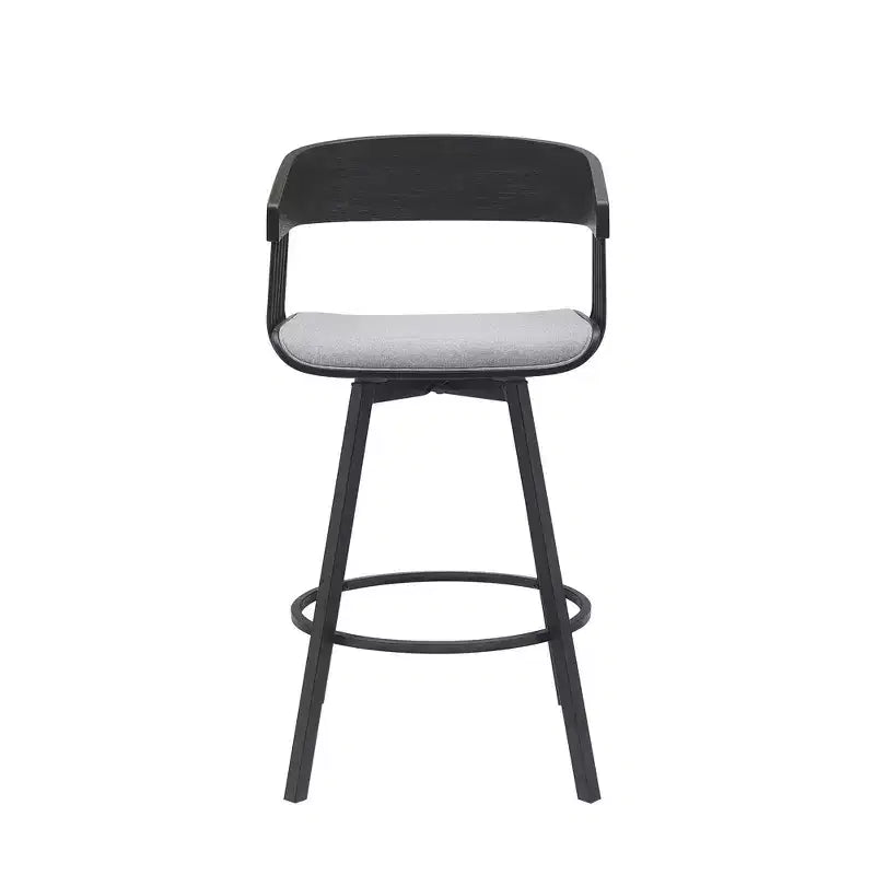 27 Chaise de bar pivotante de comptoir en tissu gris clair et noir et métal