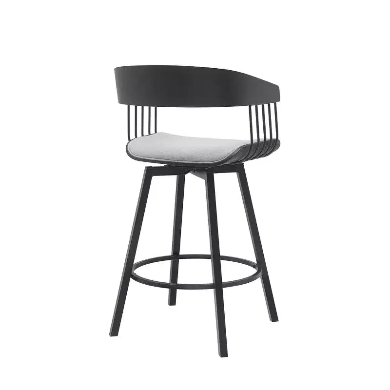 27 Chaise de bar pivotante de comptoir en tissu gris clair et noir et métal