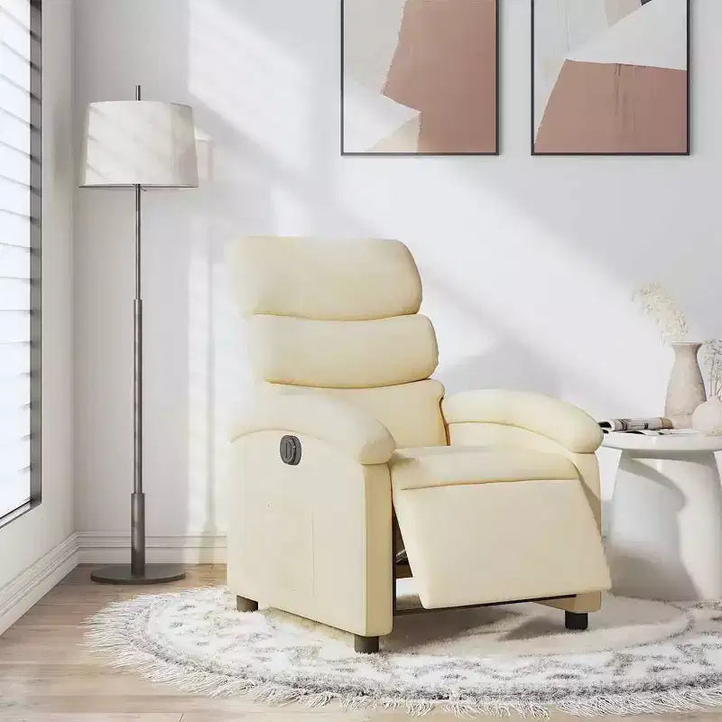 Fauteuil inclinable électrique - Fauteuil réglable en tissu crème avec repose-pieds motorisé, pochette latérale et rembourrage épais pour salon, chambre à coucher