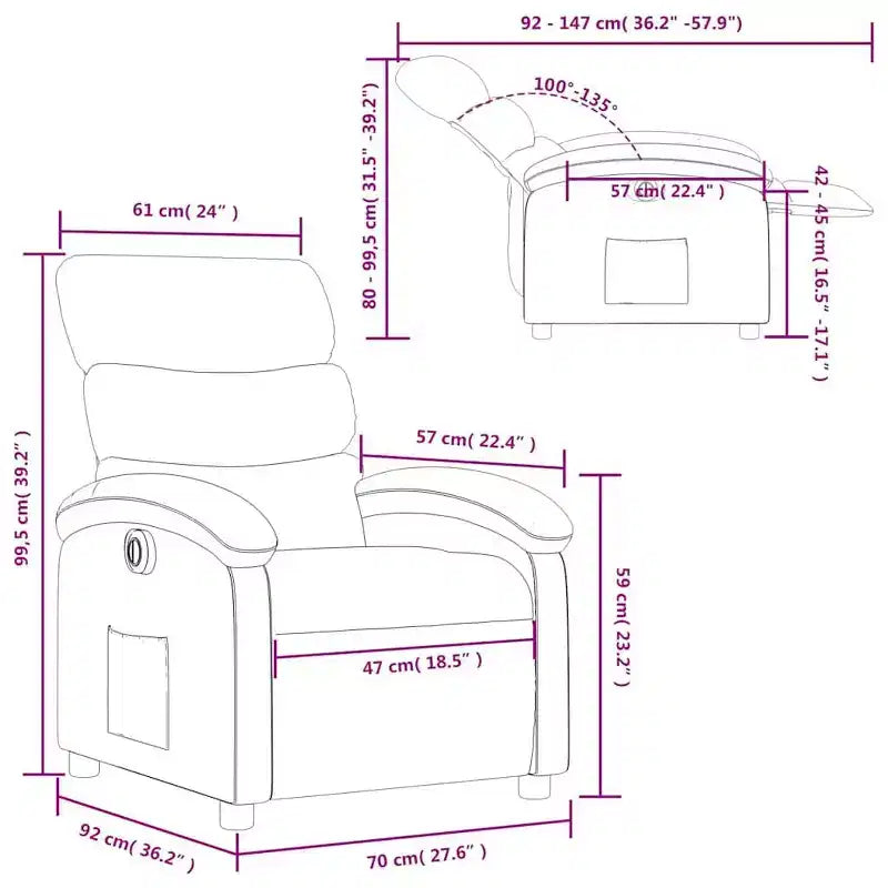Fauteuil inclinable électrique - Fauteuil réglable en tissu crème avec repose-pieds motorisé, pochette latérale et rembourrage épais pour salon, chambre à coucher