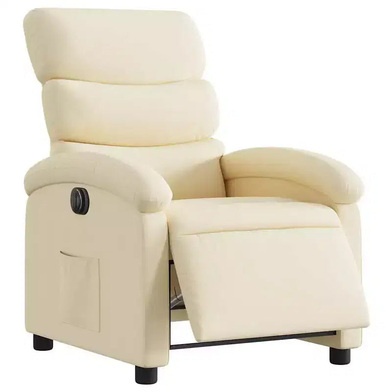 Fauteuil inclinable électrique - Fauteuil réglable en tissu crème avec repose-pieds motorisé, pochette latérale et rembourrage épais pour salon, chambre à coucher