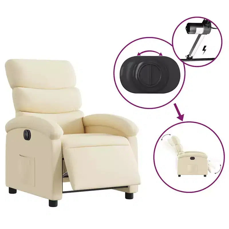 Fauteuil inclinable électrique - Fauteuil réglable en tissu crème avec repose-pieds motorisé, pochette latérale et rembourrage épais pour salon, chambre à coucher