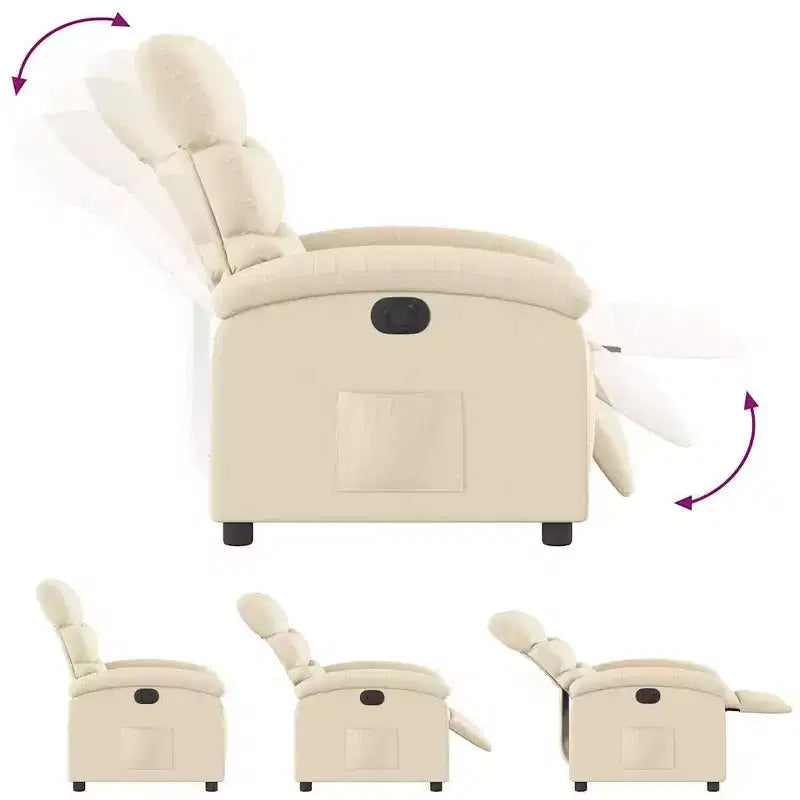 Fauteuil inclinable électrique - Fauteuil réglable en tissu crème avec repose-pieds motorisé, pochette latérale et rembourrage épais pour salon, chambre à coucher