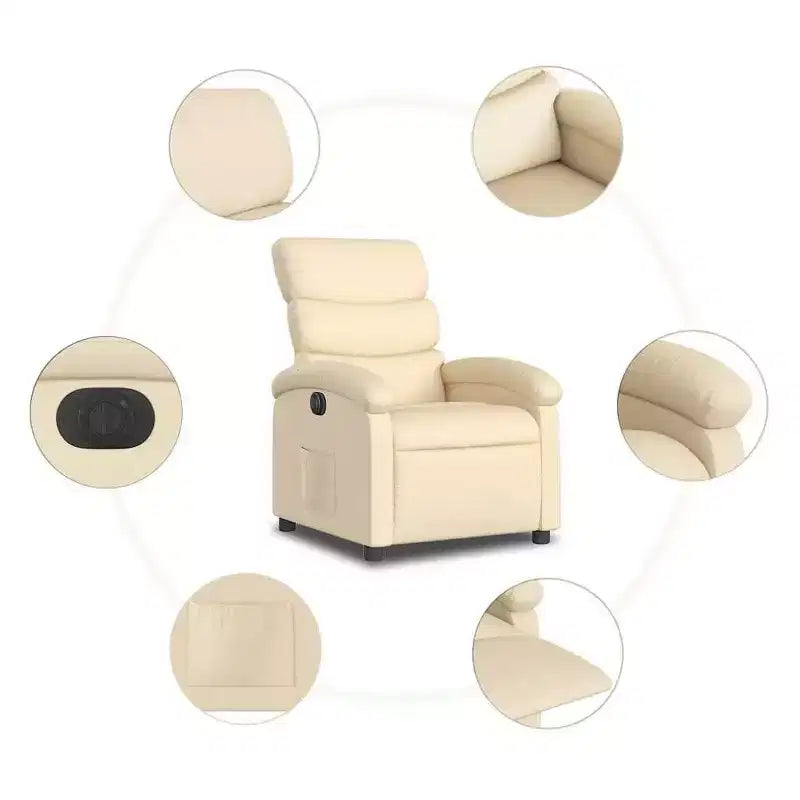Fauteuil inclinable électrique - Fauteuil réglable en tissu crème avec repose-pieds motorisé, pochette latérale et rembourrage épais pour salon, chambre à coucher