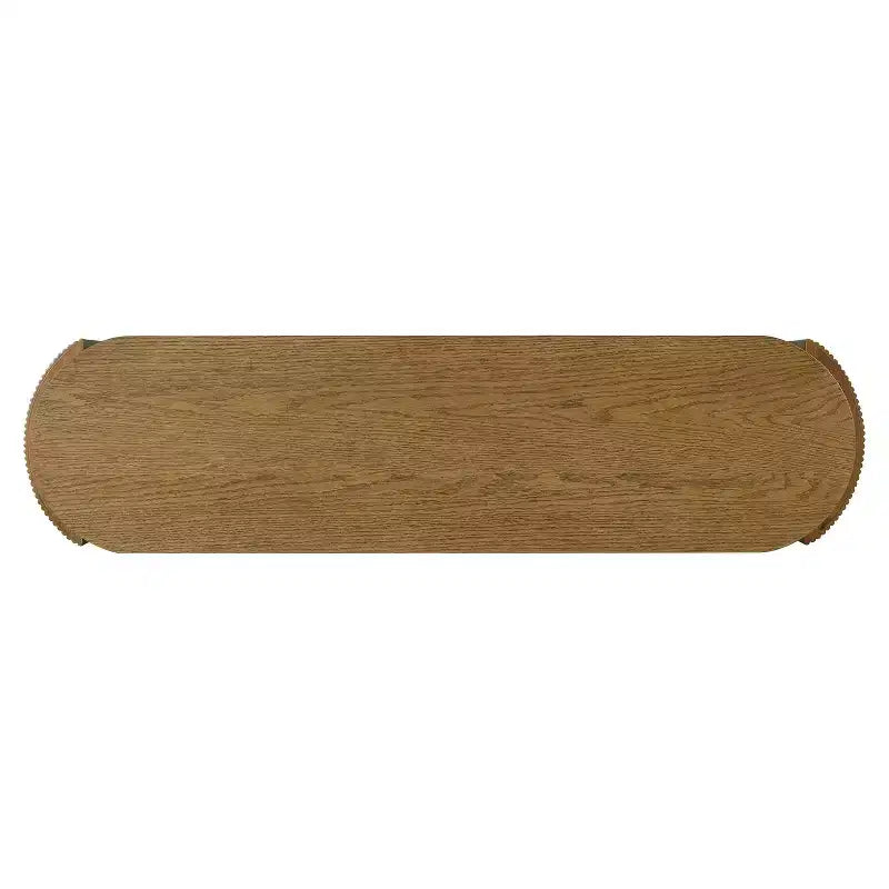 Console Luxystar avec finition grain de bois naturel, plateau ovale et 2 tiroirs pour entrée et salon, bois de pin