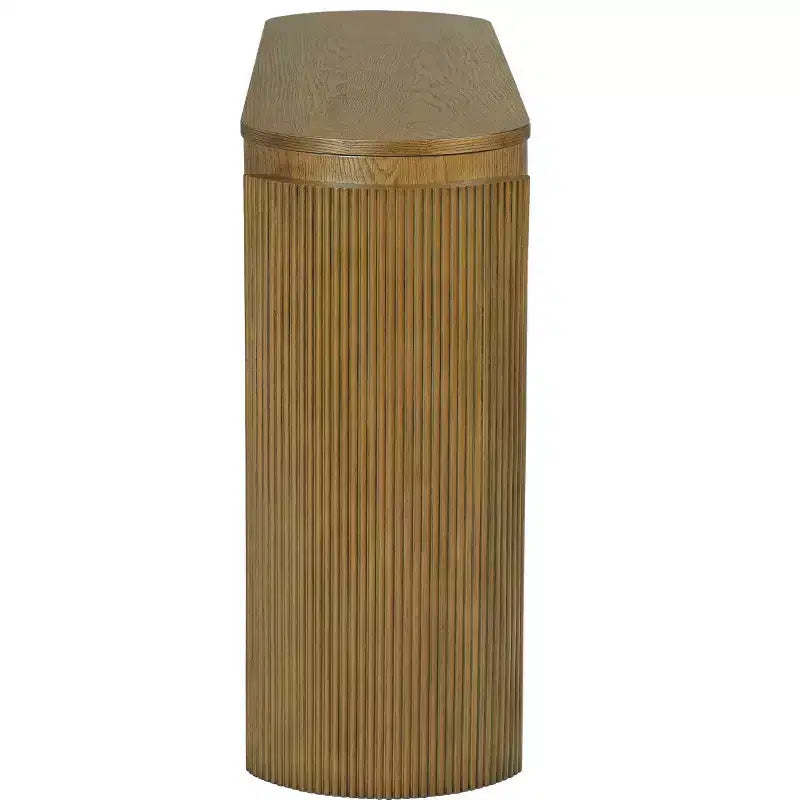 Console Luxystar avec finition grain de bois naturel, plateau ovale et 2 tiroirs pour entrée et salon, bois de pin