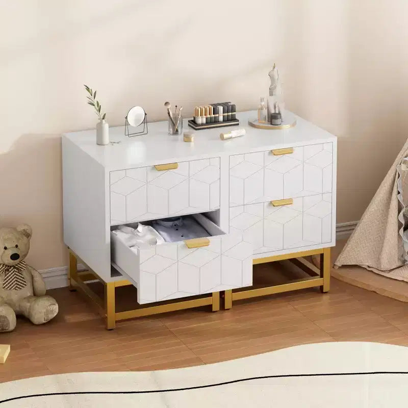 Petite commode à 2 tiroirs avec base en métal doré pour salon, couloir, entrée, table de chevet
