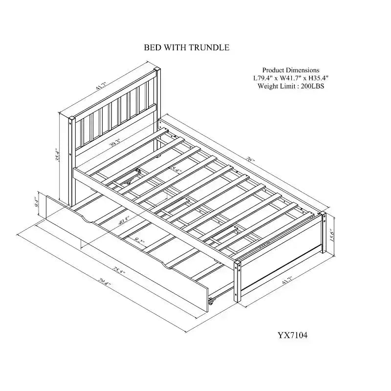 Lit simple avec lit gigogne, cadre de lit plateforme en bois avec tête de lit, lits simples pour enfants, adolescents, adultes, pas besoin de sommier, gris