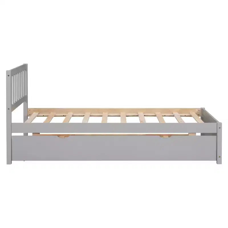 Lit simple avec lit gigogne, cadre de lit plateforme en bois avec tête de lit, lits simples pour enfants, adolescents, adultes, pas besoin de sommier, gris