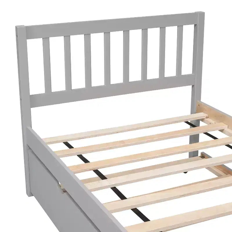 Lit simple avec lit gigogne, cadre de lit plateforme en bois avec tête de lit, lits simples pour enfants, adolescents, adultes, pas besoin de sommier, gris