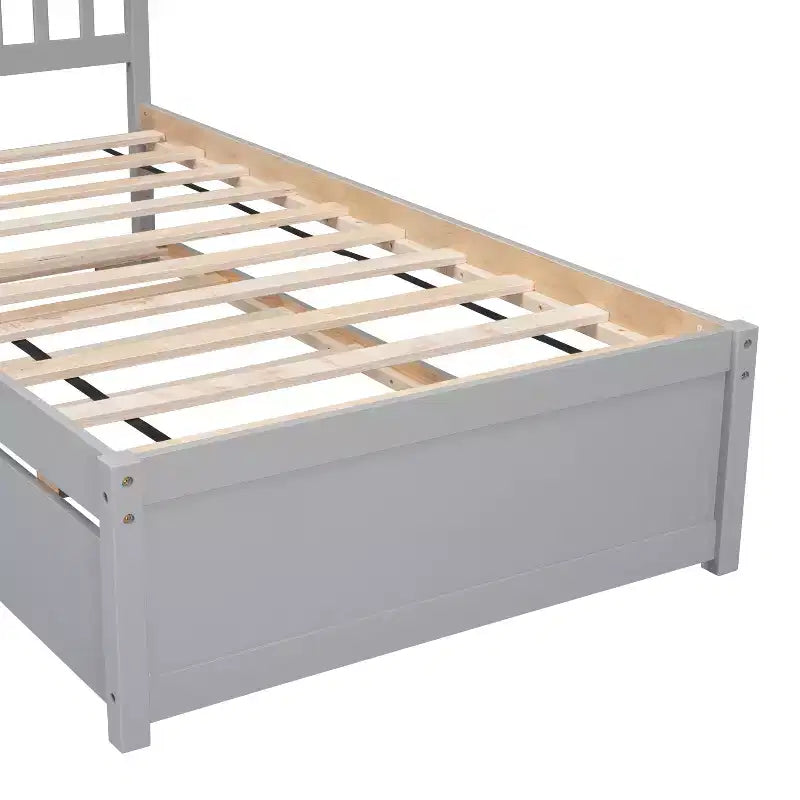 Lit simple avec lit gigogne, cadre de lit plateforme en bois avec tête de lit, lits simples pour enfants, adolescents, adultes, pas besoin de sommier, gris