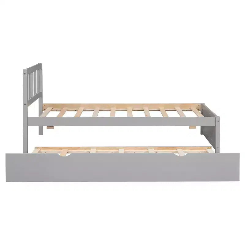 Lit simple avec lit gigogne, cadre de lit plateforme en bois avec tête de lit, lits simples pour enfants, adolescents, adultes, pas besoin de sommier, gris